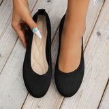 Round Toe Flats Shoes Casual Comfortable Soft Slip On Knit Mesh Shoes For Women