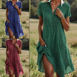Summer Polka Dot Print Dress Fashion Casual V-Neck Short Sleeve Dresses Beach Daily Clothing For Women